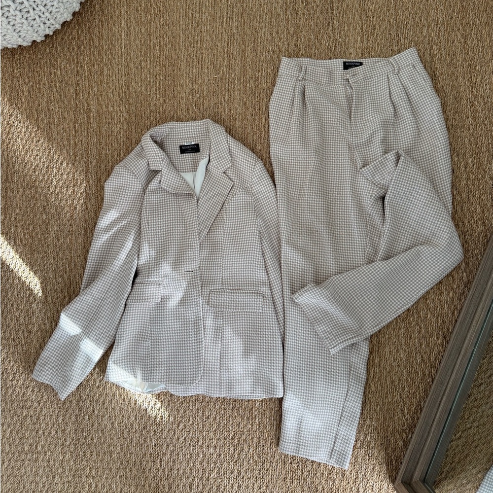 MINKPINK Florentine Blazer & Pant Set Size L Chic Matching Set Work & Brunch
